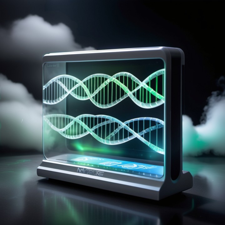 Conceptual illustration of DNA helices in a sequencing device